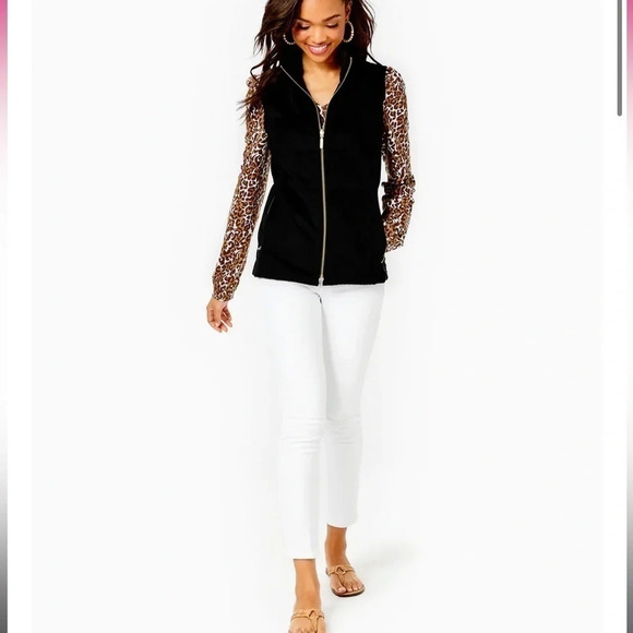 Lilly Pulitzer Vest Womens XXS Black Skyden Reversible Golf Suede Sherpa Sporty - Picture 2 of 15